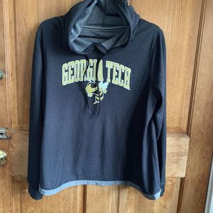 Champion Georgia Tech Sweater Womens hoodie Sz Large Gray Cropped Yellow Jackets